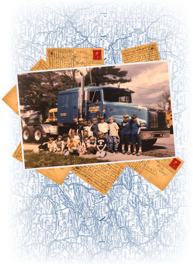 Barber Trucking Timeline Photo, Kids around a Barber Semi